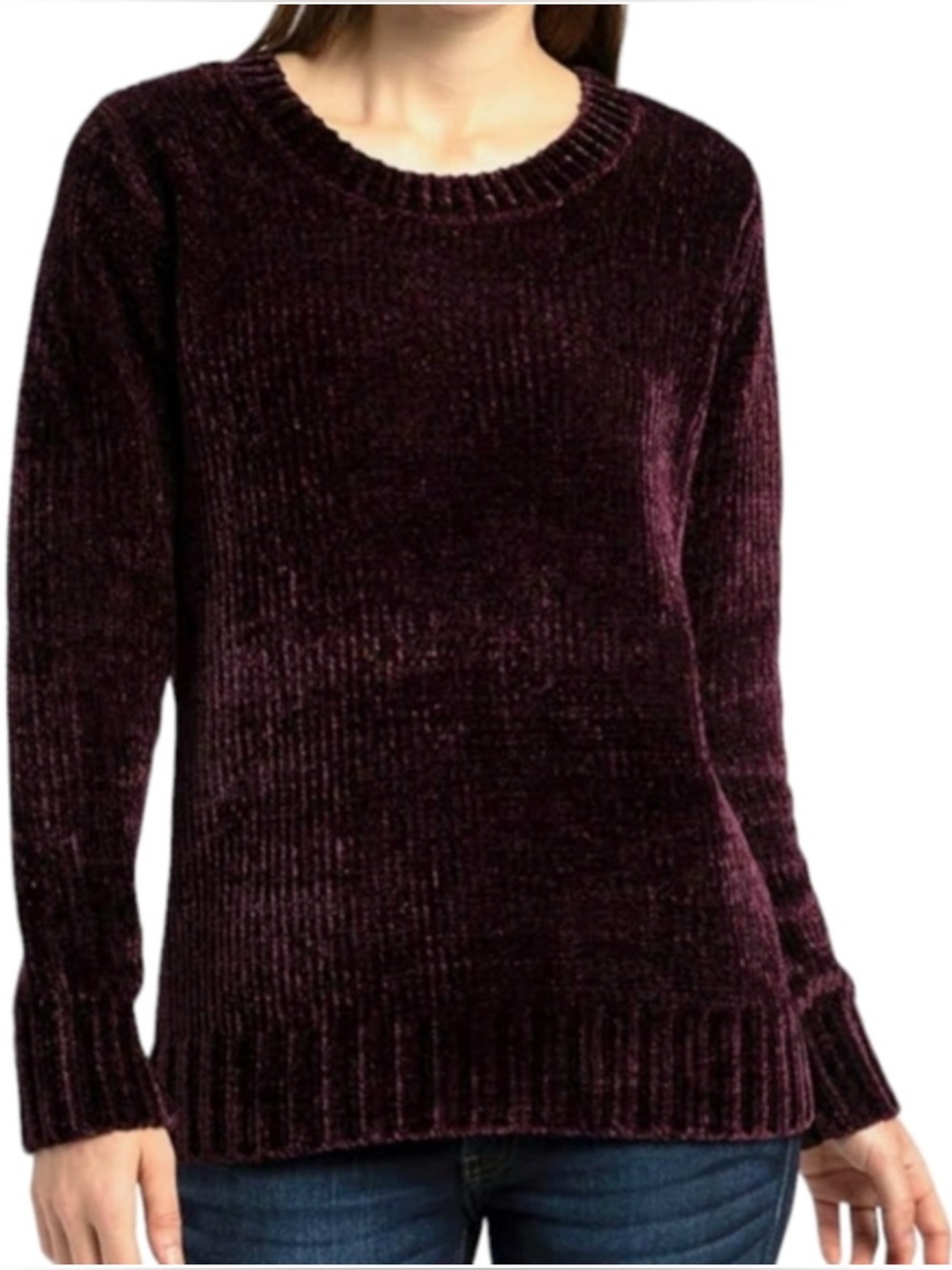 Orvis Chenille Knit Crew Neck Sweater Plum XL NWT